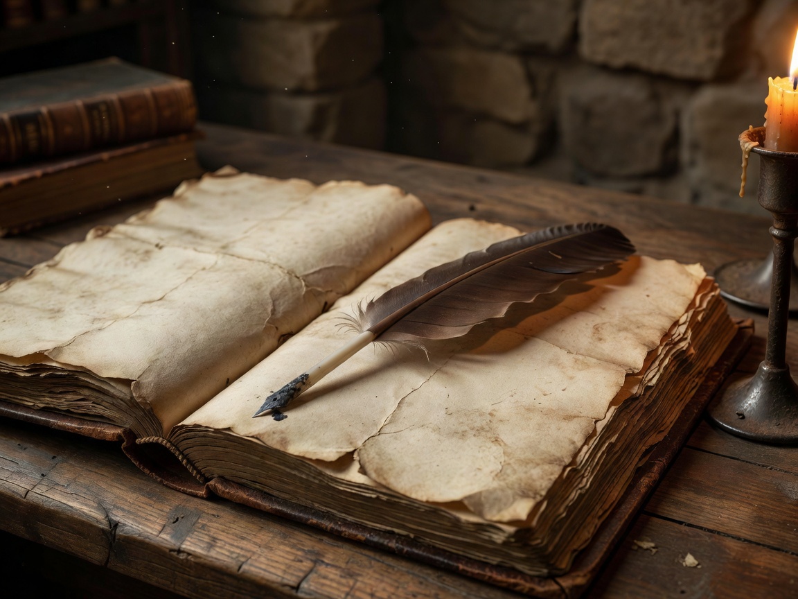 Ancient manuscript with quill