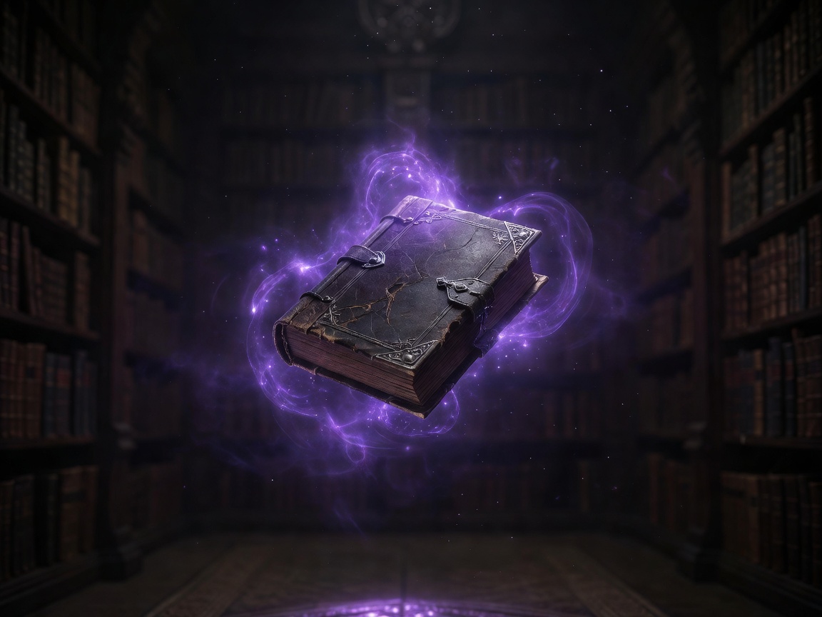 Floating enchanted spellbook with purple aura