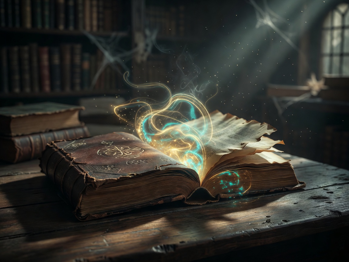 Glowing magical book opening