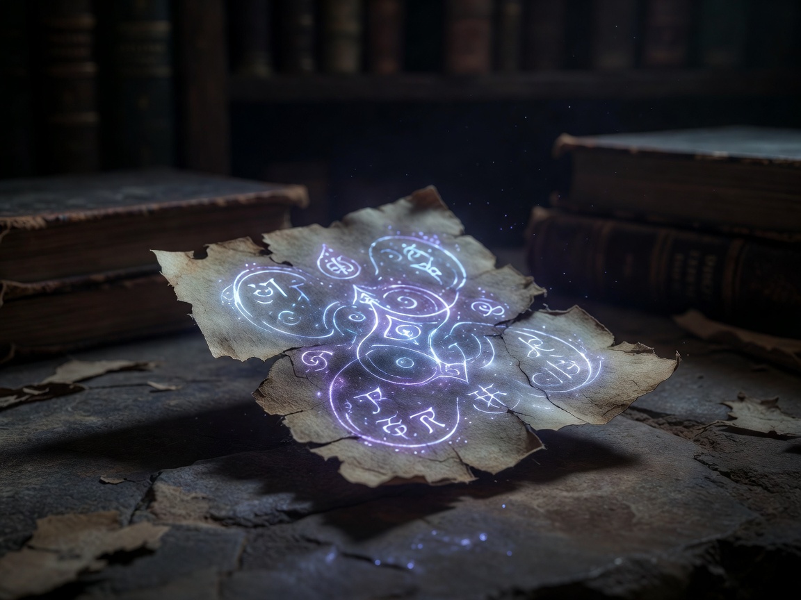 Glowing magical page fragment